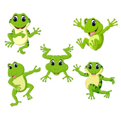 Set-sammlung netter frosch cartoon | Premium-Vektor