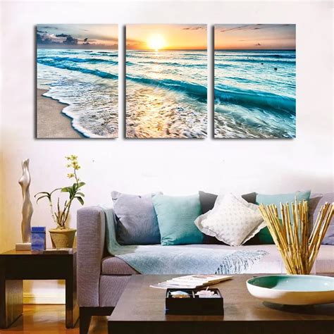 Aliexpress.com : Buy Seascape Sunset Triptych Wall Art 3 Piece Sea ...