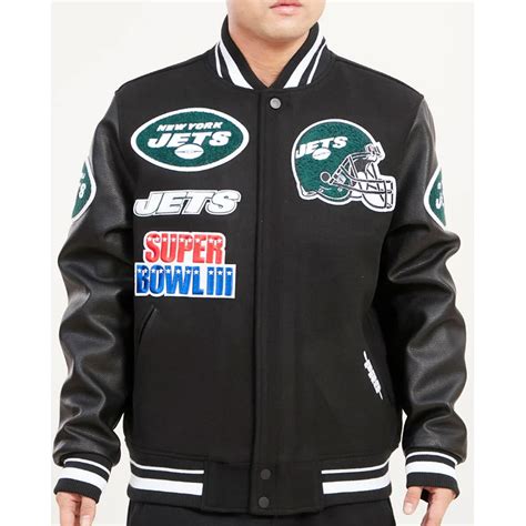 Wool/Leather Black New York Jets Mashup Varsity Jacket - Jackets Masters