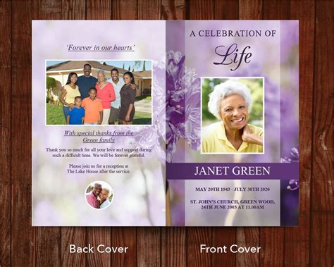 8 Page Purple Flowers Funeral Program Template – Funeral Templates