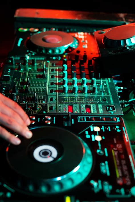 DJ Playing Music in Night Club Party. Turntable Equipment in Dar Stock Image - Image of evening ...