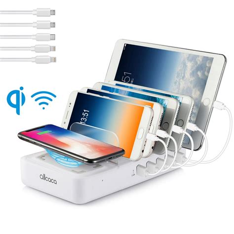 QI Wireless Charging Station Dock - 5-Port USB Charging Station - Fast Charge Docking Station ...