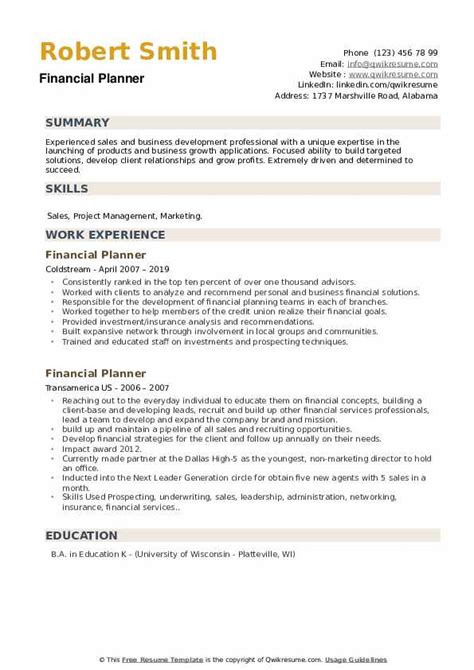 Financial Planner Resume Samples | QwikResume