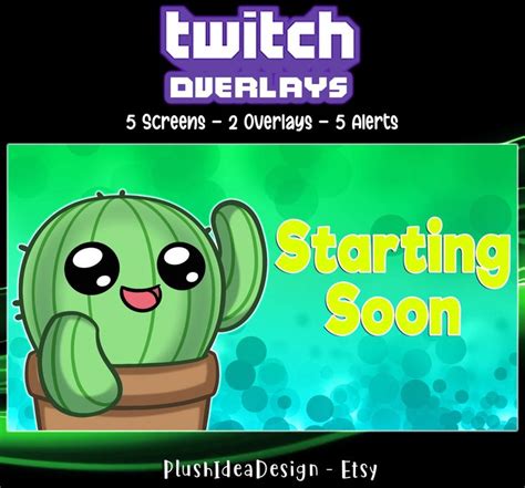 Twitch Screens, Alerts and Overlays Pack Cactus, Cute Cactus, Kawaii ...