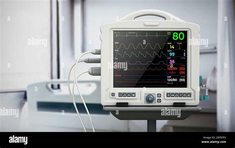 Patient monitor standing near the bed in a hospital room. 3D illustration Stock Photo - Alamy