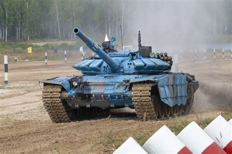 T-72B3 Tank in Blue Coloration on the Tank Biathlon Track Editorial ...