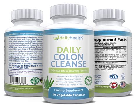 Daily Colon Cleanse 700mg All Natural 10 Herbs, Fiber & Calcium 60 Vegetable Capsules | Daily Health