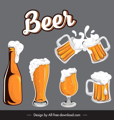 Beer design elements foam bottles cups glasses sketch vectors stock in format for free download ...