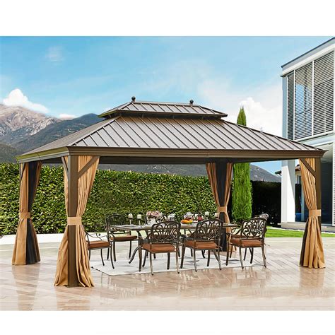 EROMMY 12'x16' Hardtop Gazebo Galvanized Steel Double-Roof Pergola w/ | Hardtop gazebo, Gazebo ...