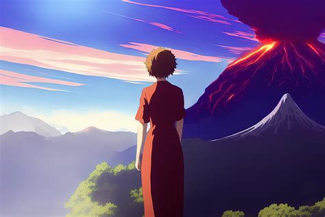 Anime girl watching a volcano eruption (6144x4096) : r/StableDiffusion