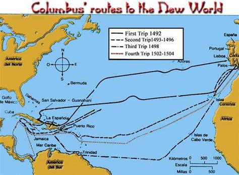 Map of Christopher Columbus' voyage | Columbus travel, Columbus voyage ...