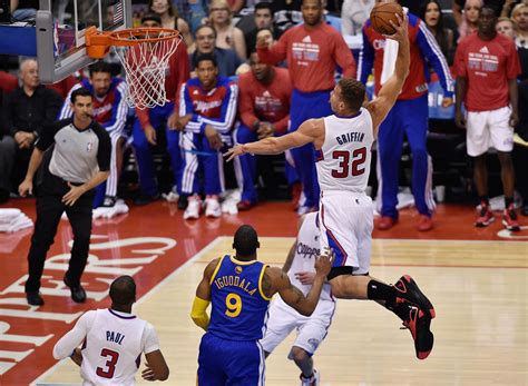 Blake Griffin dunking on the Warriors. : NBAimages