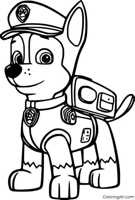 10 free printable Chase Paw Patrol coloring pages in vector format, easy to print from any ...