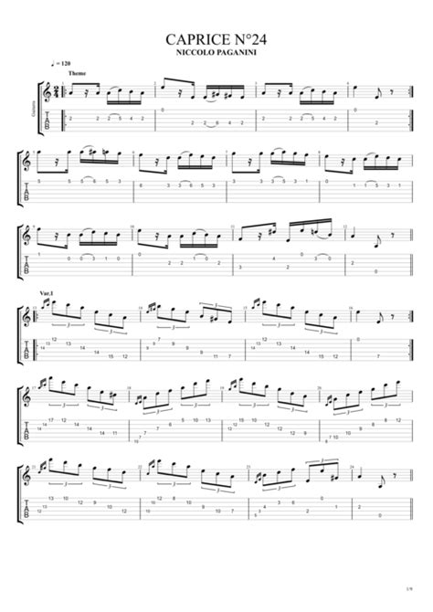 Caprice n°24 by Niccolò Paganini - Solo Guitar Guitar Pro Tab ...