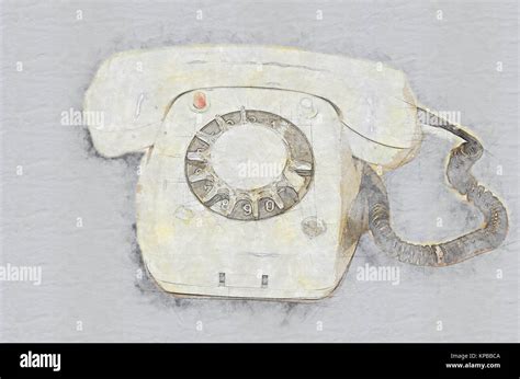 Old-fashioned phone on grey background, technical drawing Stock Photo - Alamy