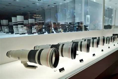 An assortment of camera lens on display at B&H Photo Video.