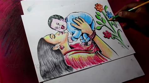 How to Draw Mother and Child Color Drawing - YouTube