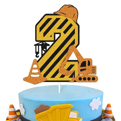 Buy Construction 2nd Birthday Cake Topper for Kids Boy Girl Truck Excavator Forklift Dump ...