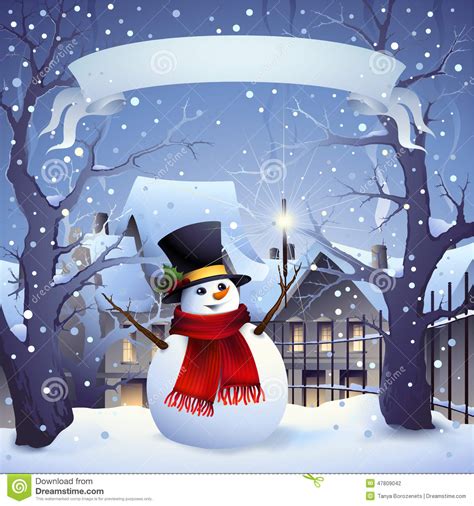 Christmas Card with Snowman Stock Vector - Illustration of greeting ...