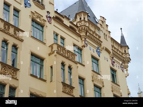 Prague Architecture with Art Nouveau details Czech Republic Stock Photo ...