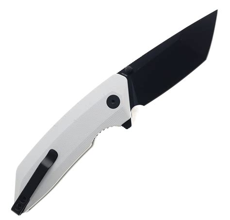 Damned Designs Chimeria Stormtrooper Folding Knife White G10 Handle 14C28N Plain Black Blade