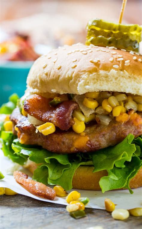 Pork Burgers with Bacon-Corn Saute - Spicy Southern Kitchen