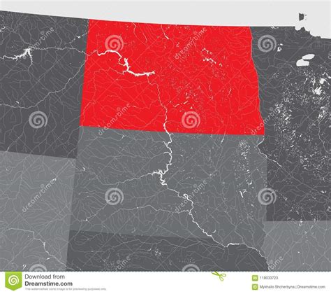 Map of North Dakota with Lakes and Rivers. Stock Vector - Illustration ...