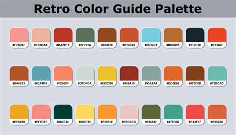 Set Of Retro Color Palette Catalog Sample With RGB HEX Codes Isolated ...