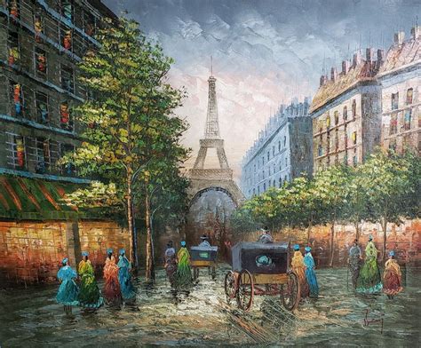 Vintage Eiffel Tower Original Oil Painting on Canvas, Street Scene of Paris, France 1800s ...
