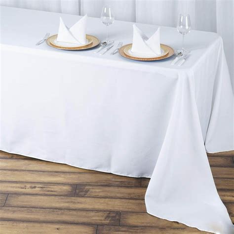 90"x156" White 220 GSM Seamless Premium Polyester Rectangular Tablecloth | TableclothsFactory