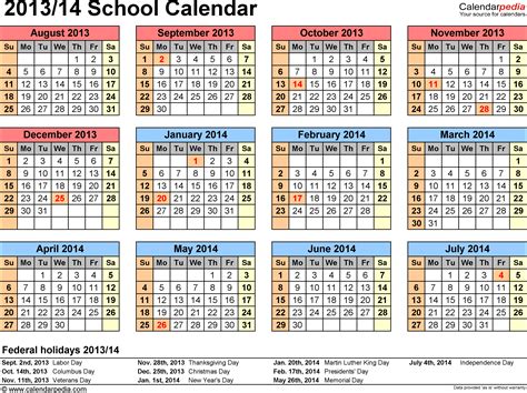 School Calendars 2013/2014 - Free Printable PDF templates