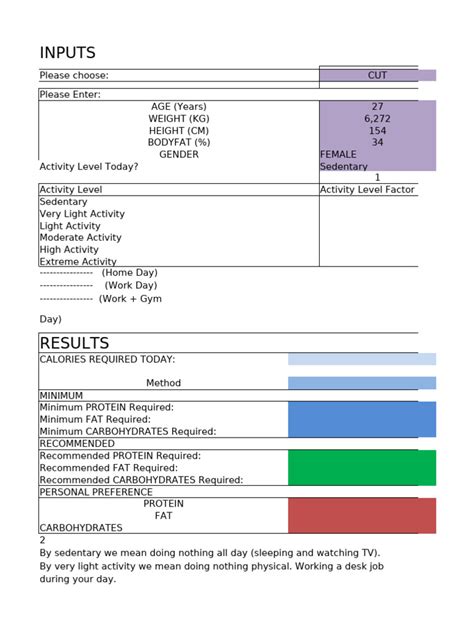 Macronutrients Calculator Excel Spreadsheet Compress | PDF