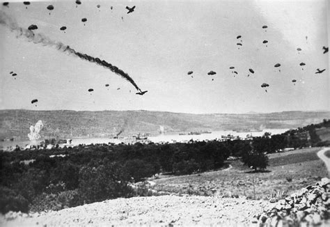 German paratroopers landing during the Battle of Crete, 1941 - WW2 HistoryBook