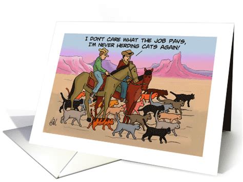 National Cat Herders Day Card With Cartoon Cowboys Herding Cats card