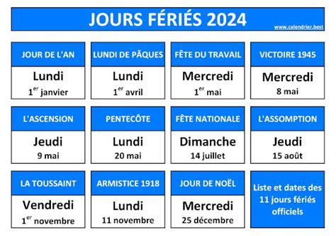 Jours fériés 2024 en France : dates et calendriers