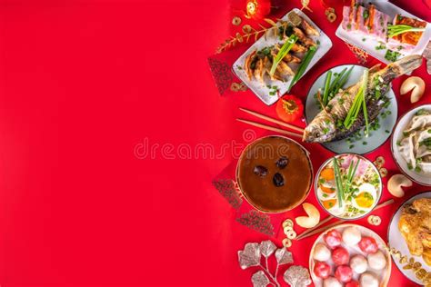 Chinese Lunar New Year Dinner Table Stock Photo - Image of balls, pork ...