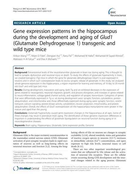 (PDF) Gene expression patterns in the hippocampus during the development and aging of Glud1 ...