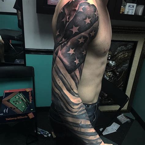 Right Arm full sleeve Flag Tattoo - Veteran Ink