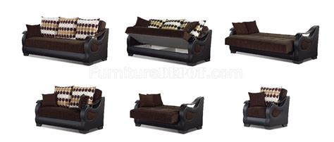 Illinois Sofa Bed in Brown Fabric & Dark Vinyl w/Options