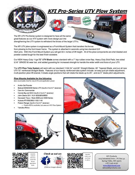 KFI UTV Snow Plow FREE Shipping on Plow Kits UTV Plow Systems Available $562.85 for a Complete ...