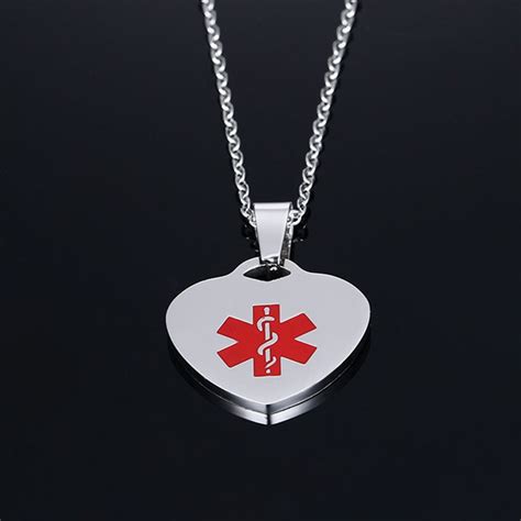 Women Heart Medical Alert ID Tag Necklace Stainless Steel Pendant Free Engraving | eBay