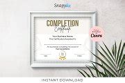 Editable Certificate Completion Temp | Templates & Themes ~ Creative Market