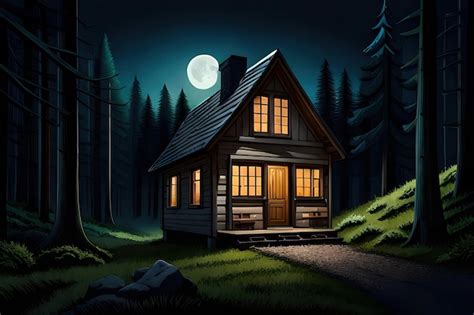 Premium AI Image | A house in the woods at night