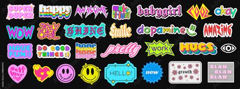 Set of Cool Trendy Stickers with Phrases. Cute Patches Collection Vector Design. Stock Vector ...