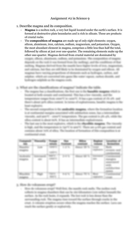 SOLUTION: Magma composition and classification - Studypool