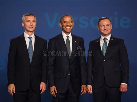 Barack Obama, Jens Stoltenberg and Andrzej Duda at NATO Summit Editorial Stock Photo - Image of ...