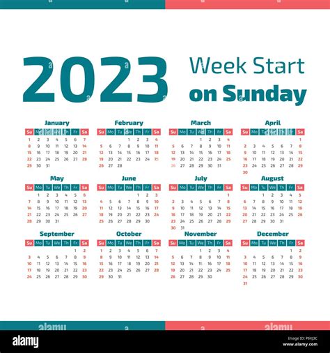 Simple 2023 year calendar, week starts on Sunday Stock Vector Image & Art - Alamy