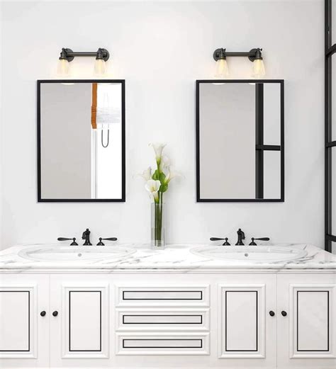 ANDY STAR 30x40” Strong Pine Wood Black Bathroom Mirrors for Wall, Large Wall Mirror with Gold ...