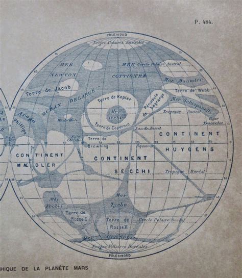 Mars Surface Map double hemispheres c. 1890's lithographed map – Brian ...