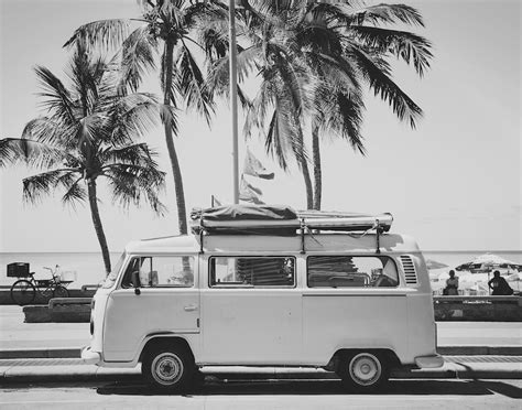 Surfer Retro Van Black and White Bus Vw Print Beach Surf Wall | Etsy